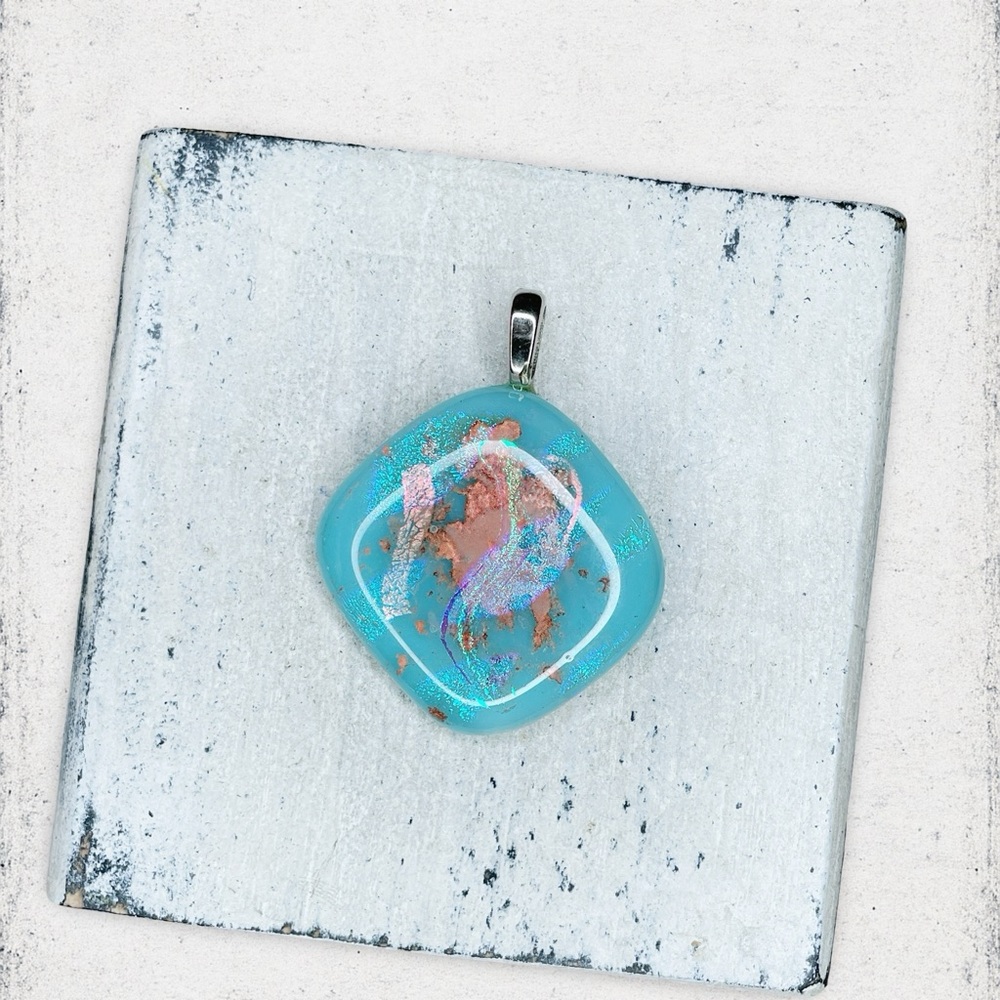4505u. Aqua Glass Coppertone Pendant Handmade